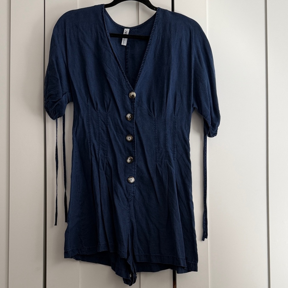 Zara Navy Button-Front Romper